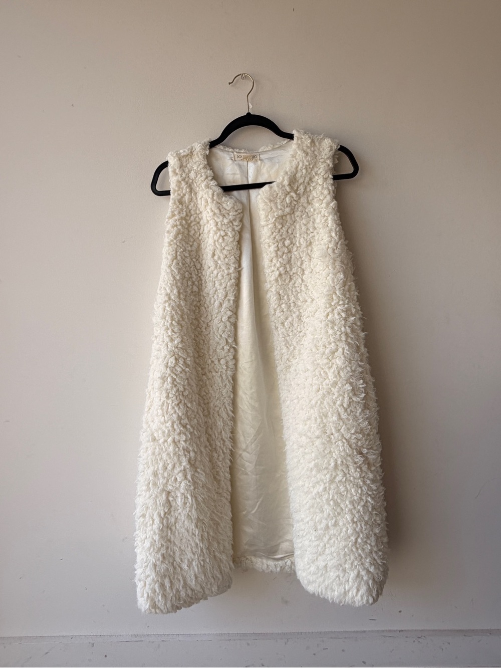 Double Zero Cream Faux-Shearling Longline Vest